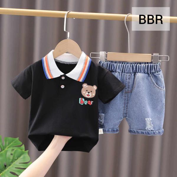 Summer Baby Boys China Imported Cotton Black Bear Theme Tshirt-Pants Set