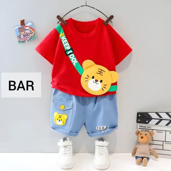 Summer Baby Boys China Imported Cotton Red Bag Theme Tshirt-Pants Set-BAR