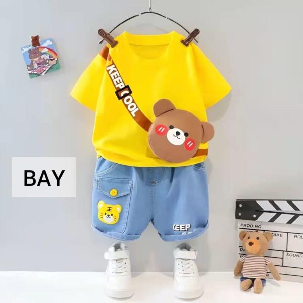 Summer Baby Boys China Imported Cotton Yellow Bag Theme Tshirt-Pants Set-BAY