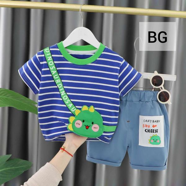 Summer Baby Boys China Imported Cotton Blue Bag Theme Tshirt-Pants Set-BG