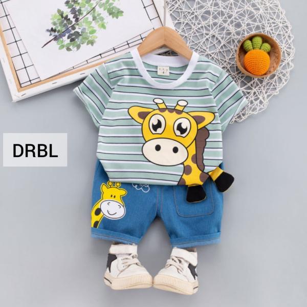 Summer Baby Boys China Imported Cotton Deer Blue Theme Tshirt-Pants Set-DRBL