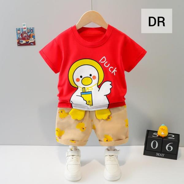 Summer Baby Boys China Imported Cotton Duck Red Theme Tshirt-Pants Set-DR