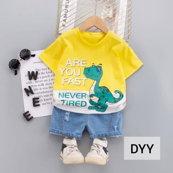 Summer Baby Boys China Imported Cotton Dyno Yellow Theme Tshirt-Pants Set-DYY