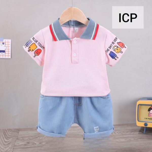 Summer Baby Boys China Imported Cotton Ice Cream Pink Theme Tshirt-Pants Set