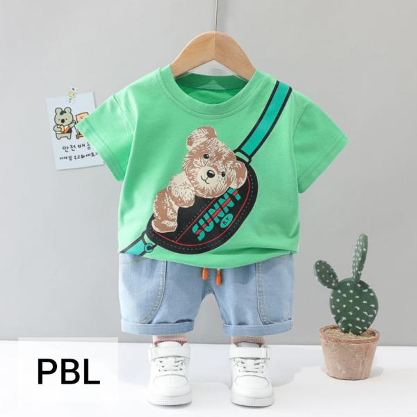 Summer Baby China Imported Cotton Green Panda Theme Tshirt-Pants Set-PGR