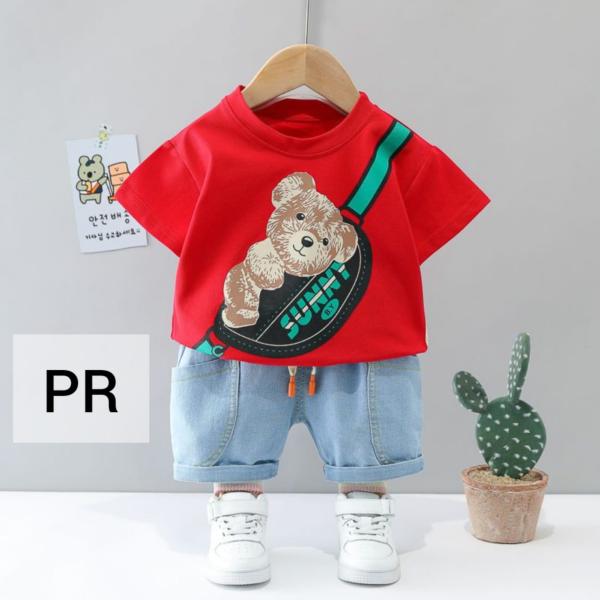 Summer Baby Boys China Imported Cotton Panda Red Theme Tshirt-Pants Set-PR