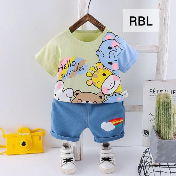 Summer Baby Boys China Imported Cotton Rainbow Blue Theme Tshirt-Pants Set-RBL
