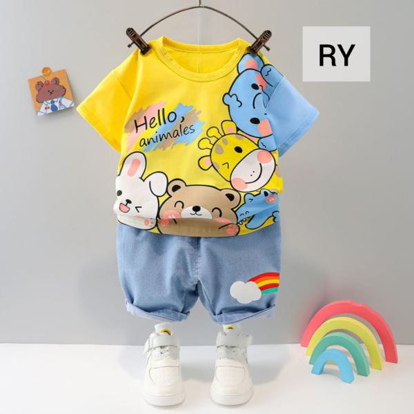 Summer Baby Boys China Imported Cotton Rainbow Yellow Theme Tshirt-Pants Set-RY