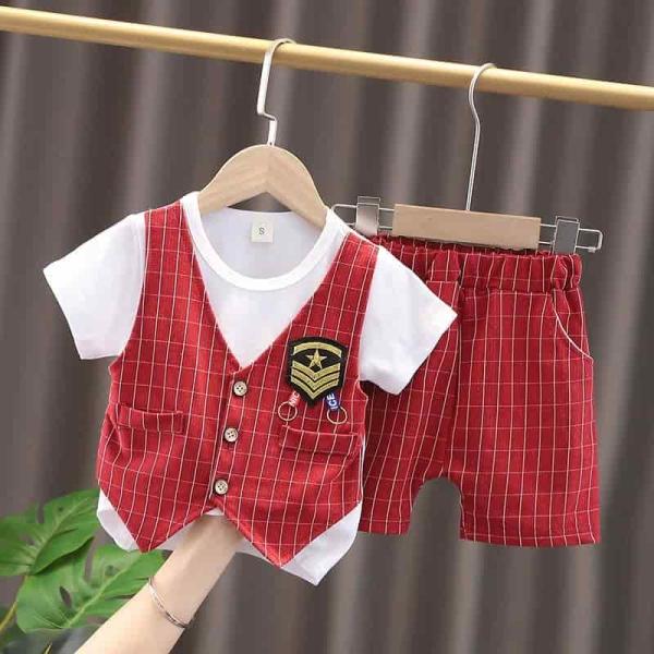 Summer Baby Boys China Imported Cotton Red Koti Theme Tshirt-Pants Set