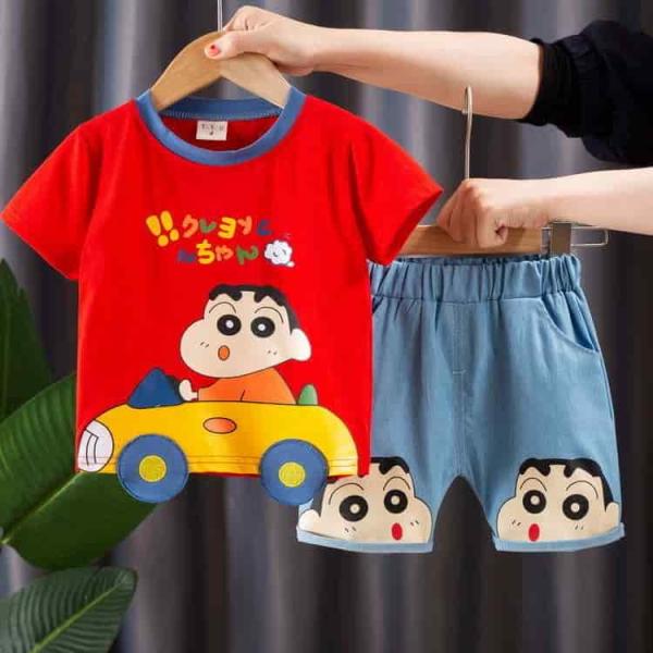 Summer Baby Boys China Imported Cotton Red Shin Chan Theme Tshirt-Pants Set