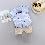 Summer Baby Boys China Imported Cotton Shirt Bow Tie Blue Theme Shirt-Pants Set