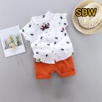 Summer Baby Boys China Imported Cotton Shirt Bow Tie White Theme Shirt-Pants Set