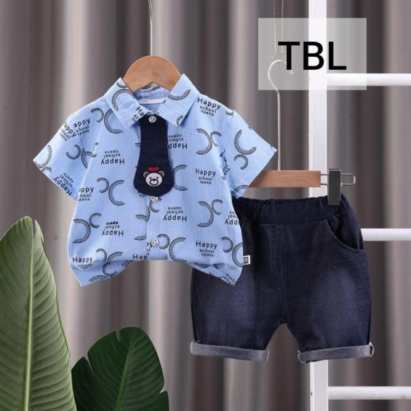 Summer Baby Boys China Imported Cotton Blue Tie Theme Tshirt-Pants Set-TBL1