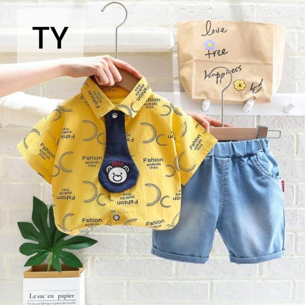 Summer Baby Boys China Imported Cotton Yellow Tie Theme Tshirt-Pants Set-TY