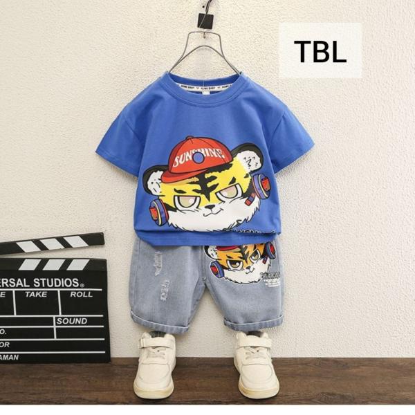 Summer Baby Boys China Imported Cotton Tiger Blue Theme Tshirt-Pants Set-TBL2