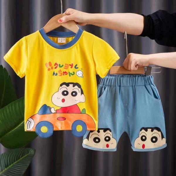 Summer Baby Boys China Imported Cotton Yellow Shin Chan Theme Tshirt-Pants Set