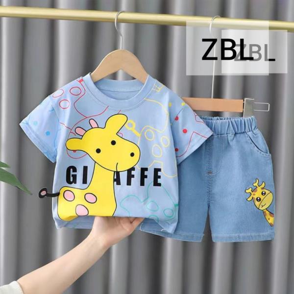 Summer Baby Boys China Imported Cotton Ziraf Blue Theme Tshirt-Pants Set-ZBL