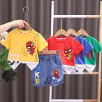 Summer Baby Boys Blue Spiderman Short Sleeve T-shirt & Jeans Sets