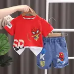 Summer Baby Boys Red Spiderman Short Sleeve T-shirt & Jeans Sets