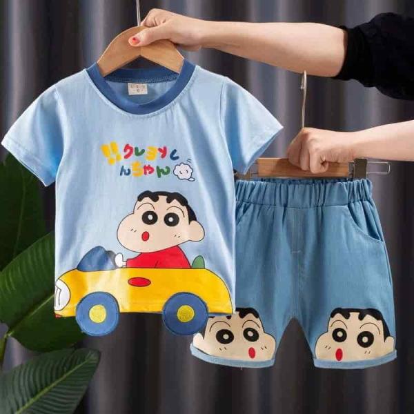 Summer Baby Boys China Imported Cotton Sky Shin Chan Theme Tshirt-Pants Set