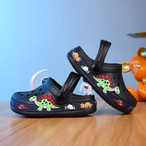 Summer Slippers Boys Soft Breathable Comfort Dinosaur Flip Flop Clog Crocs Black Shoe