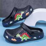 Summer Slippers Boys Soft Breathable Comfort Dinosaur Flip Flop Clog Crocs Black Shoe