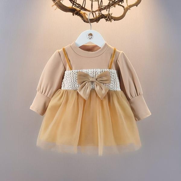 Autumn Winter Fashion Half High Neck Long Sleeved Fluffy Girl Dress-Brown