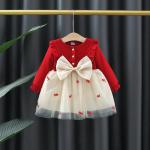 Autumn Winter Fashion Half High Neck Long Sleeved Fluffy Girl Dress-Maroon