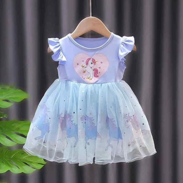Baby Girl Princess Dress Blue Unicorn