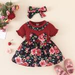 Girl Dress Frock Maroon Bow -FRMB