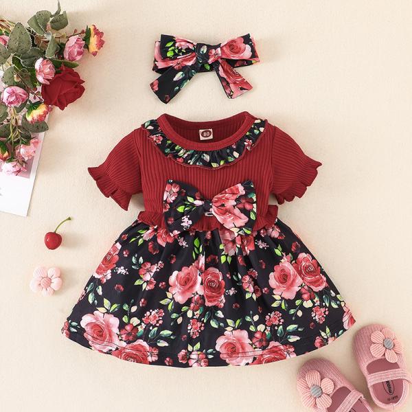 Girl Dress Frock Maroon Bow -FRMB