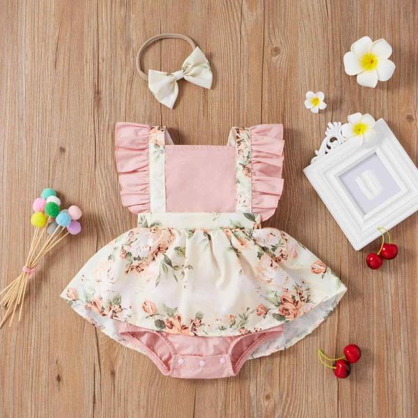 Baby Girl Dress Pink Baby Romper + Ribbon