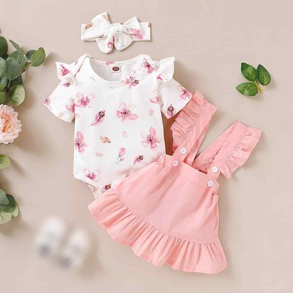 Baby Girl Princess Dress Pink+ White Romper With Ribbon-PWR