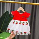 Baby Girl Princess Dress Red Cherry Design Party Frock