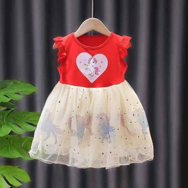 Baby Girl Princess Dress Red Unicorn