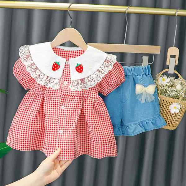 Girl Dress Red+Jeans Pant