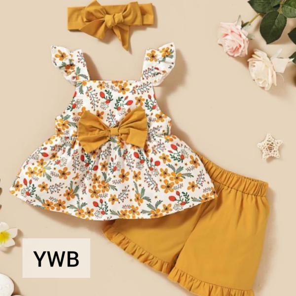Baby Girls Sleeveless Floral Print Suspender Tops+Ruffles Shorts Outfits-YWB