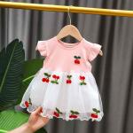 Baby Girl Princess Dress Pink Cherry Design Party Frock