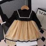 Autumn Winter Fashion Half High Neck Long Sleeved Fluffy Girl Dress-Black