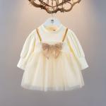 Autumn Winter Fashion Half High Neck Long Sleeved Fluffy Girl Dress-White