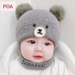 Baby Winter Cotton Pom Pom Bear Hats Scarf Ash  -POA