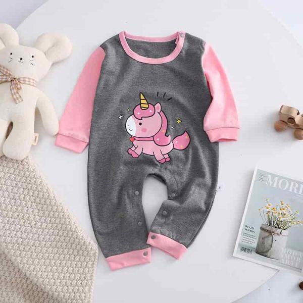 Cotton Soft Full Sleeve Autum Romper Jumpsuit Gray+Pink