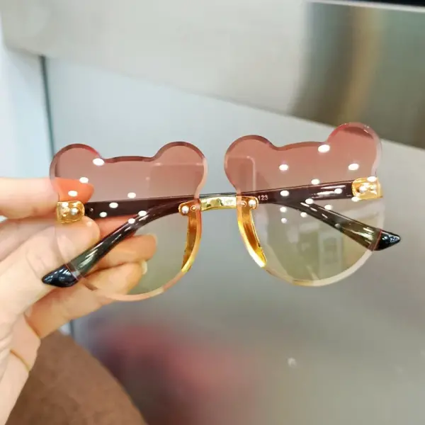 Girls Cute Bear Animal Cartoon UV400 Rimless Sunglasses Outdoor Shade Eyewear