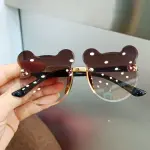 Girls Cute Bear Animal Cartoon UV400 Rimless Sunglasses Outdoor Shade Eyewear