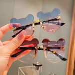 Girls Cute Bear Animal Cartoon UV400 Rimless Sunglasses Outdoor Shade Eyewear
