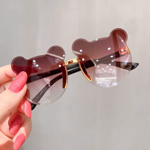 Girls Cute Bear Animal Cartoon UV400 Rimless Sunglasses Outdoor Shade Eyewear