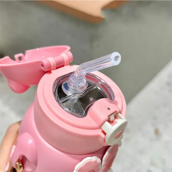 Waterpot Love Pink Cartoon Water Cup Anti Fall Straw 680ml