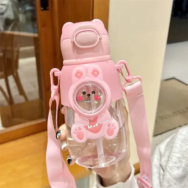 Waterpot Love Pink Cartoon Water Cup Anti Fall Straw 680ml